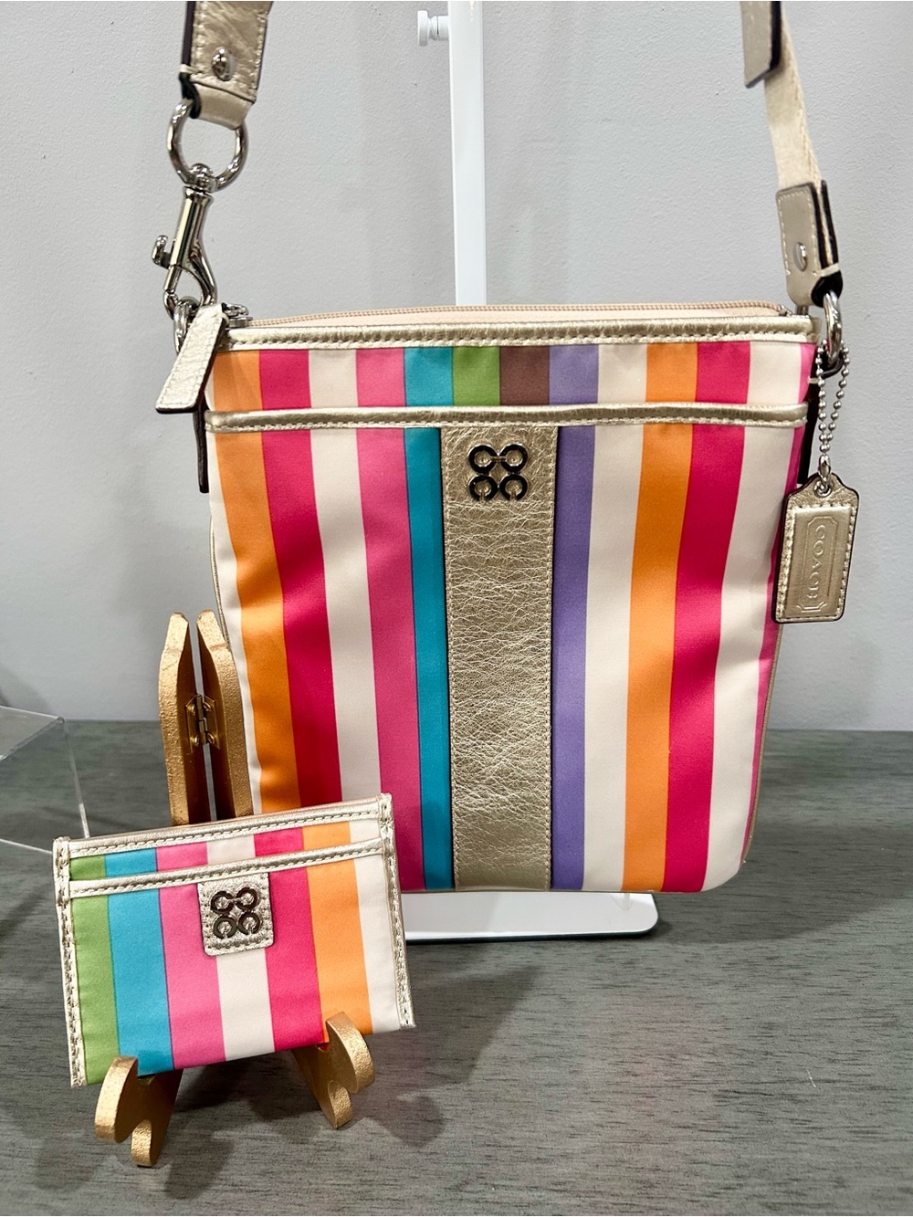 Coach Multicolor Stripe Crossbody with card holder!